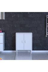 Sabir 55 cm 2 Raflı Beyaz Banyo Mutfak Dolabı 3 Bölmeli Çok Amaçlı Dolap 55x75x32,5 cm Düzenleyici