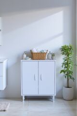 Sabir 55 cm 2 Raflı Beyaz Banyo Mutfak Dolabı 3 Bölmeli Çok Amaçlı Dolap 55x75x32,5 cm Düzenleyici