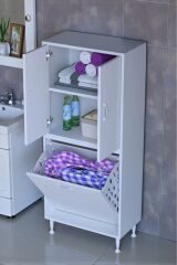 Miretta Üst Bölme Kapaklı Altı Kirli Sepetli Dolap 55 cm Genişlik Beyaz 55x138x32,5 cm Dolap
