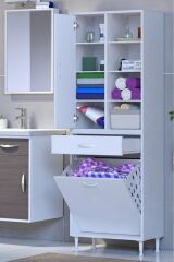 Rule Sepetli Banyo/Mutfak Dolabı 55 cm Genişliğe Sahip 55x171x32,5 cm Bir Sepetli Beyaz Dolap