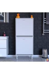 Veluna 55 cm Kirli Çamaşır Sepetli Dolap Banyo Dolabı Beyaz 55x138x32,5 cm 2 Sepetli Dolap