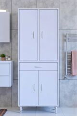 Line Beyaz 55 cm Banyo Dolabı Çok Bölmeli Banyo Düzenleyici Dolap 4 Kapaklı 4 Raflı 55x173x32,5 cm