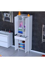 Line Beyaz 55 cm Banyo Dolabı Çok Bölmeli Banyo Düzenleyici Dolap 4 Kapaklı 4 Raflı 55x173x32,5 cm