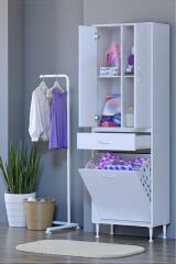 Pine 55 cm Genişlikte Dolap 55x171x32,5 cm Banyo/Mutfak Dolabı İki Kapaklı Sepetli Dolap