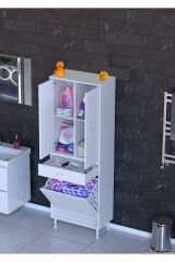 Pine 55 cm Genişlikte Dolap 55x171x32,5 cm Banyo/Mutfak Dolabı İki Kapaklı Sepetli Dolap