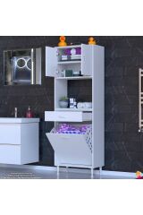 Seris Sepetli ve Çekmeceli Banyo Dolabı G:55 cm Çok Amaçlı Beyaz Düzenleyici 55x173x32,5 cm Dolap