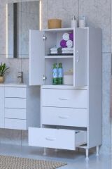 Alia Çok Kullanışlı Dolap G:55 cm Üst Bölme Kapaklı Alt Bölme Çekmeceli 55x138x32,5 cm Modüler Dolap