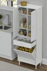 Wall Beyaz Banyo Dolabı 55 cm Tek Göz Bölmeli Sepet 55x171x32,5 cm 4 Raflı Mutfak/Banyo Dolabı