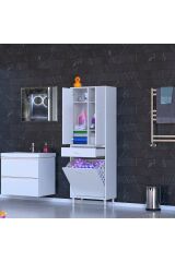 Wall Beyaz Banyo Dolabı 55 cm Tek Göz Bölmeli Sepet 55x171x32,5 cm 4 Raflı Mutfak/Banyo Dolabı