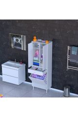 Wall Beyaz Banyo Dolabı 55 cm Tek Göz Bölmeli Sepet 55x171x32,5 cm 4 Raflı Mutfak/Banyo Dolabı