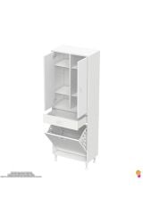 Wall Beyaz Banyo Dolabı 55 cm Tek Göz Bölmeli Sepet 55x171x32,5 cm 4 Raflı Mutfak/Banyo Dolabı