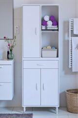Vellum Beyaz Dolap 55x173x32,5 cm Ebatlarında Çok Fonksiyonlu 55 cm Genişlikte Banyo Dolabı