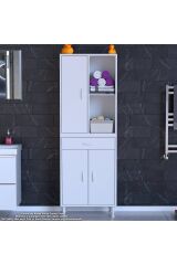 Vellum Beyaz Dolap 55x173x32,5 cm Ebatlarında Çok Fonksiyonlu 55 cm Genişlikte Banyo Dolabı