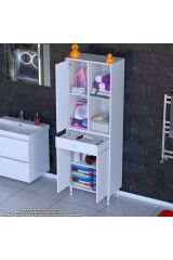 Vellum Beyaz Dolap 55x173x32,5 cm Ebatlarında Çok Fonksiyonlu 55 cm Genişlikte Banyo Dolabı