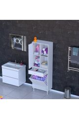 Liora Beyaz Çok Amaçlı Banyo Dolabı 55 cm Genişliğe Sahip 55x171x32,5 cm Tek Sepetli 2 Raflı Dolap
