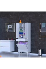 Reli Dolap Beyaz Çok Kullanımlı 55 cm Eninde Banyo Dolabı 55x171x32,5 cm 2 Kapak 6 Raf Dolap