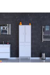 Reli Dolap Beyaz Çok Kullanımlı 55 cm Eninde Banyo Dolabı 55x171x32,5 cm 2 Kapak 6 Raf Dolap