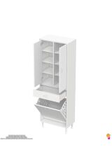 Reli Dolap Beyaz Çok Kullanımlı 55 cm Eninde Banyo Dolabı 55x171x32,5 cm 2 Kapak 6 Raf Dolap