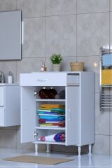 Taha 55 cm 3 Bölmeli Beyaz Çok Amaçlı Dolap 2 Raflı Banyo Mutfak Dolabı 55x88x32,5 cm Düzenleyici