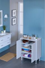 Nirat 55 cm 4 Bölmeli Beyaz Banyo Mutfak Dolabı 3 Raflı Kapaklı Çok Amaçlı Dolap 55x75x32,5 cm