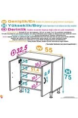 Nirat 55 cm 4 Bölmeli Beyaz Banyo Mutfak Dolabı 3 Raflı Kapaklı Çok Amaçlı Dolap 55x75x32,5 cm