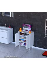 Nirat 55 cm 4 Bölmeli Beyaz Banyo Mutfak Dolabı 3 Raflı Kapaklı Çok Amaçlı Dolap 55x75x32,5 cm