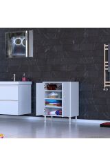 Nirat 55 cm 4 Bölmeli Beyaz Banyo Mutfak Dolabı 3 Raflı Kapaklı Çok Amaçlı Dolap 55x75x32,5 cm