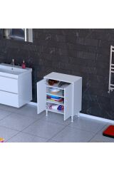 Nirat 55 cm 4 Bölmeli Beyaz Banyo Mutfak Dolabı 3 Raflı Kapaklı Çok Amaçlı Dolap 55x75x32,5 cm