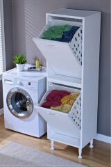 Veluna 45 cm Kirli Çamaşır Sepetli Dolap Banyo Dolabı Beyaz 45x138x32,5 cm 2 Sepetli Dolap