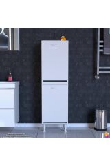 Veluna 45 cm Kirli Çamaşır Sepetli Dolap Banyo Dolabı Beyaz 45x138x32,5 cm 2 Sepetli Dolap