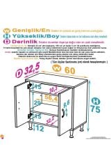 Sabir 60 cm 2 Raflı Beyaz Banyo Mutfak Dolabı 3 Bölmeli Çok Amaçlı Dolap 60x75x32,5 cm Düzenleyici