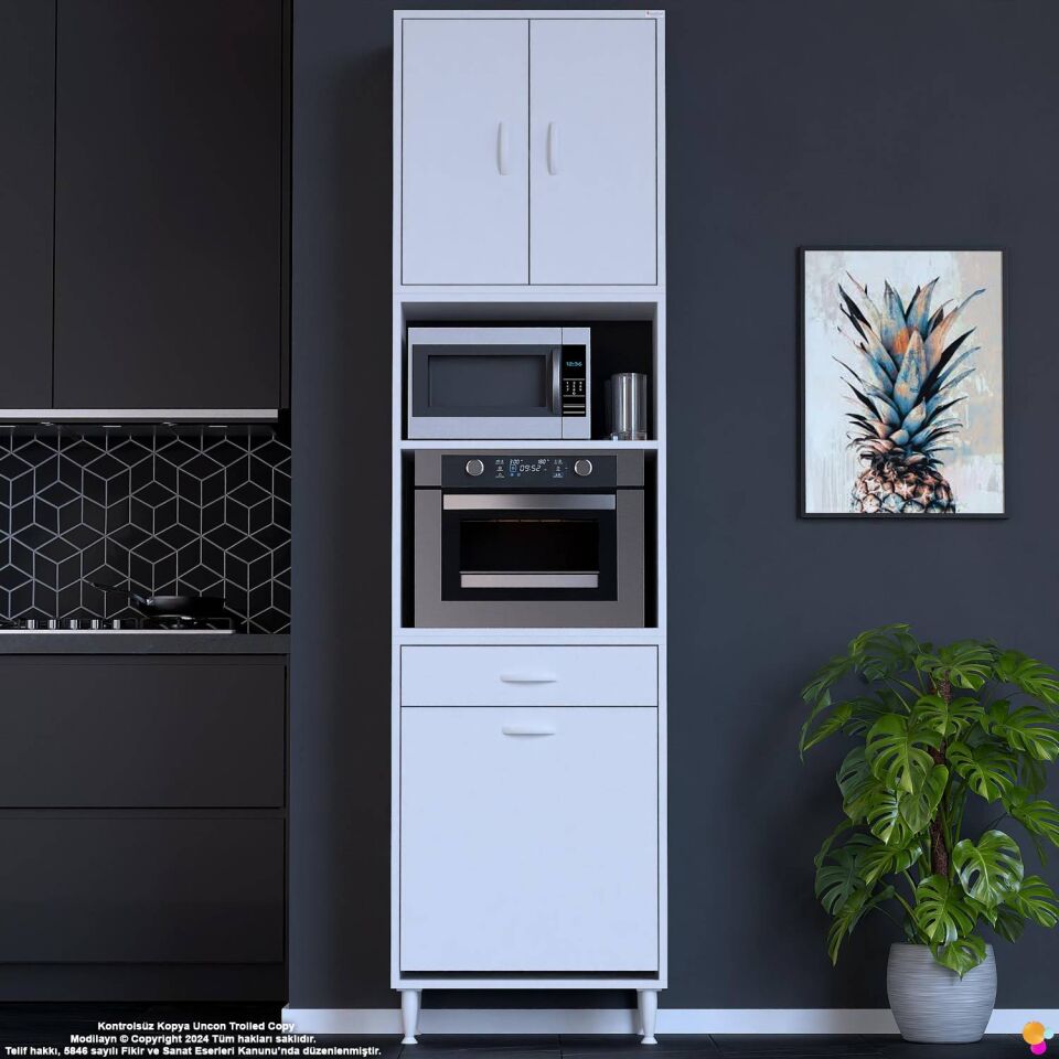Belin 55 cm Fırın Dolabı Kahve Köşesi Kapaklı Sepetli Mutfak Kiler Dolabı Banyo Dolabı 55x226x32 cm