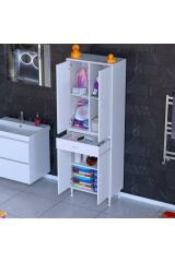 Luma Kapaklı & Çekmeceli Banyo Dolabı 60 cm Genişlikte Beyaz Dolap 60x173x32,5 cm Depolama Dolabı