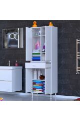 Line Beyaz 60 cm Banyo Dolabı Çok Bölmeli Banyo Düzenleyici Dolap 4 Kapaklı 4 Raflı 60x173x32,5 cm