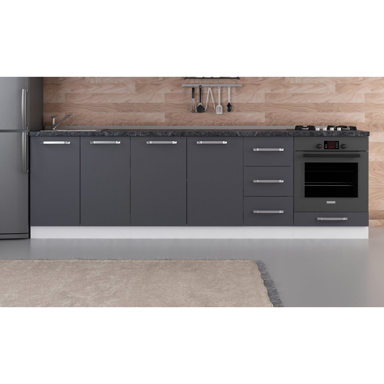 Minar 270 Cm Mutfak Dolabı Beyaz Antrasit 270-A6-Alt Modül