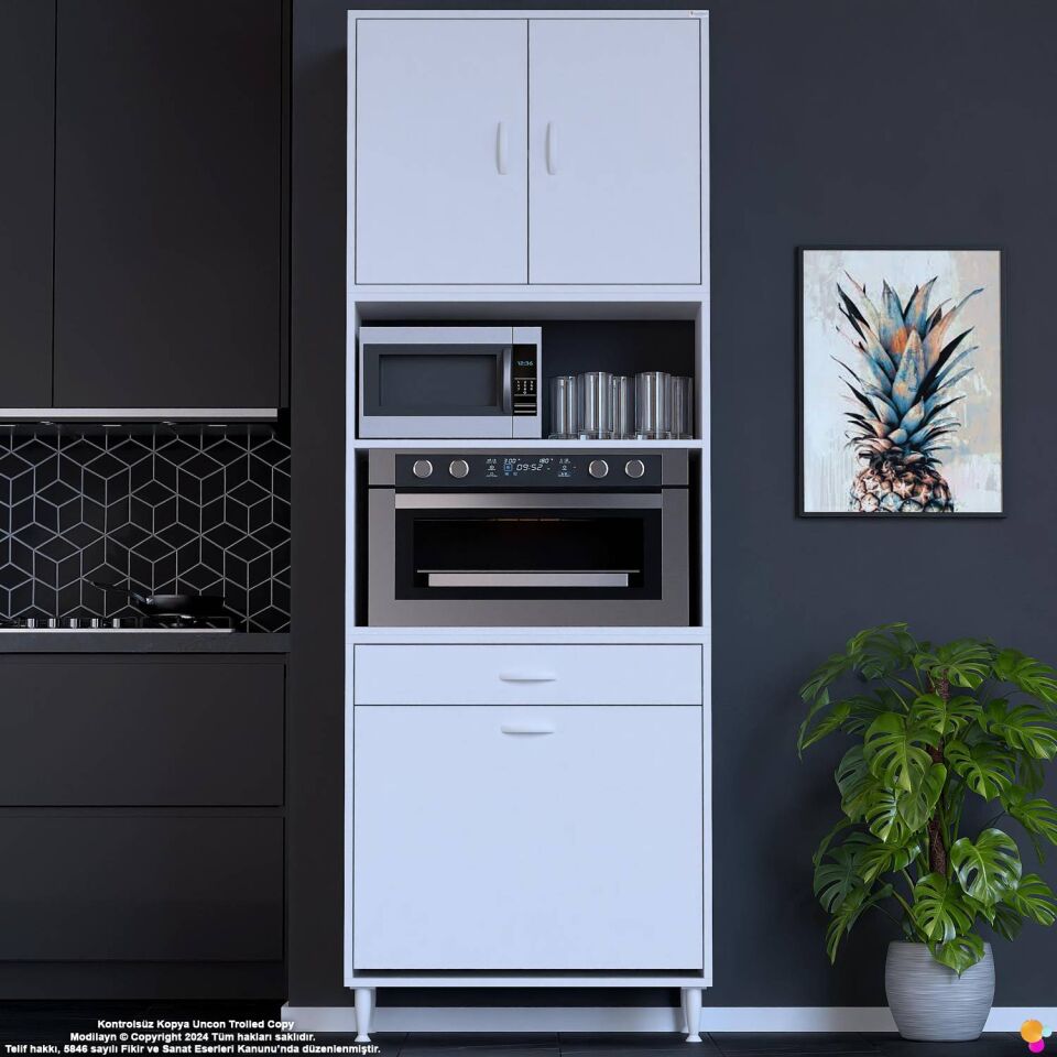 Belin 80 cm Fırın Dolabı Kahve Köşesi Kapaklı Sepetli Mutfak Kiler Dolabı Banyo Dolabı 80x226x32 cm