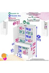Funci Beyaz Renk G:60 cm Banyo Dolabı 3 Kapaklı 7 Raflı Dolap 60x173x32,5 cm Boyutlarında Dolap