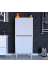 Veluna 60 cm Kirli Çamaşır Sepetli Dolap Banyo Dolabı Beyaz 60x138x32,5 cm 2 Sepetli Dolap