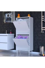 Veluna 60 cm Kirli Çamaşır Sepetli Dolap Banyo Dolabı Beyaz 60x138x32,5 cm 2 Sepetli Dolap