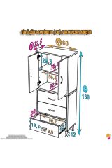 Alia Çok Kullanışlı Dolap G:60 cm Üst Bölme Kapaklı Alt Bölme Çekmeceli 60x138x32,5 cm Modüler Dolap