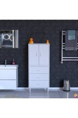 Alia Çok Kullanışlı Dolap G:60 cm Üst Bölme Kapaklı Alt Bölme Çekmeceli 60x138x32,5 cm Modüler Dolap