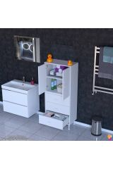 Alia Çok Kullanışlı Dolap G:60 cm Üst Bölme Kapaklı Alt Bölme Çekmeceli 60x138x32,5 cm Modüler Dolap