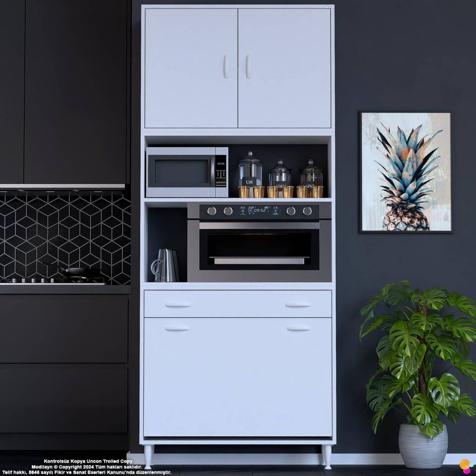 Belin 95 cm Fırın Dolabı Kahve Köşesi Kapaklı Sepetli Mutfak Kiler Dolabı Banyo Dolabı 95x226x32 cm