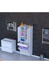 Wall Beyaz Banyo Dolabı 60 cm Tek Göz Bölmeli Sepet 60x171x32,5 cm 4 Raflı Mutfak/Banyo Dolabı