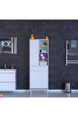Rule Sepetli Banyo/Mutfak Dolabı 60 cm Genişliğe Sahip 60x171x32,5 cm Bir Sepetli Beyaz Dolap