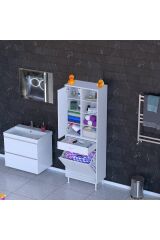 Rule Sepetli Banyo/Mutfak Dolabı 60 cm Genişliğe Sahip 60x171x32,5 cm Bir Sepetli Beyaz Dolap