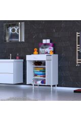 Taha 60 cm 3 Bölmeli Beyaz Çok Amaçlı Dolap 2 Raflı Banyo Mutfak Dolabı 60x88x32,5 cm Düzenleyici