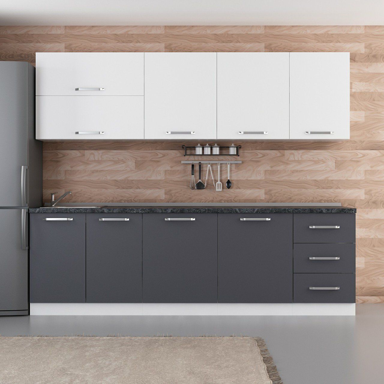 Minar 260 Cm Mutfak Dolabı Beyaz Antrasit 260-A1