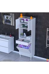 Seris Sepetli ve Çekmeceli Banyo Dolabı G:60 cm Çok Amaçlı Beyaz Düzenleyici 60x173x32,5 cm Dolap