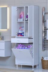 Pine 60 cm Genişlikte Dolap 60x171x32,5 cm Banyo/Mutfak Dolabı İki Kapaklı Sepetli Dolap